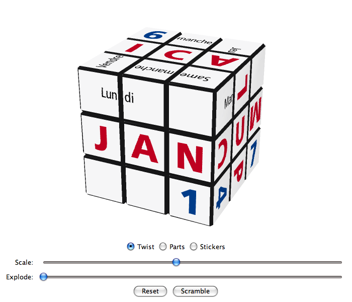 Virtual Cubes Rubik's Cube | Calendar Cubes | French Dual Calendar Cube