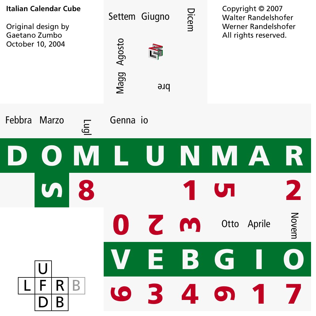 Virtual Cubes Rubik's Cube | Calendar Cubes | Italian Calendar Cube